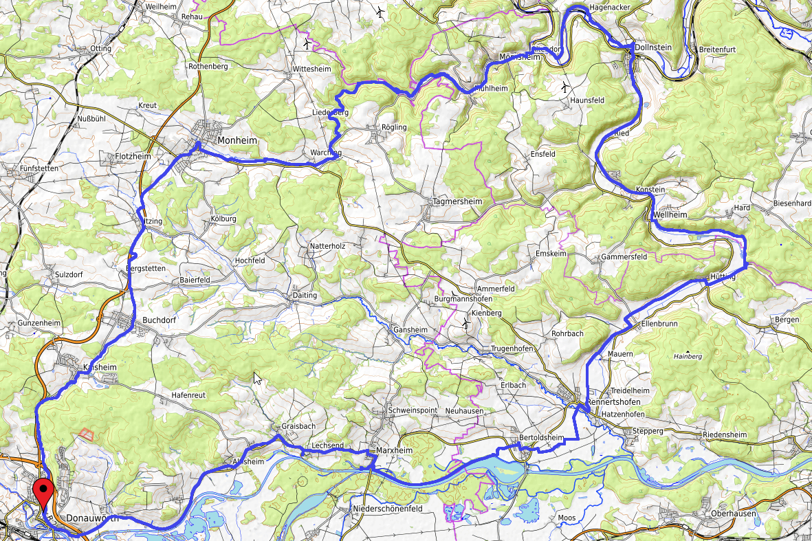 Tourverlauf Donauwörth - Urdonautal - Altmühltal - Gailachtal