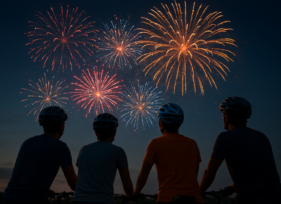 Radler und Feuerwerk